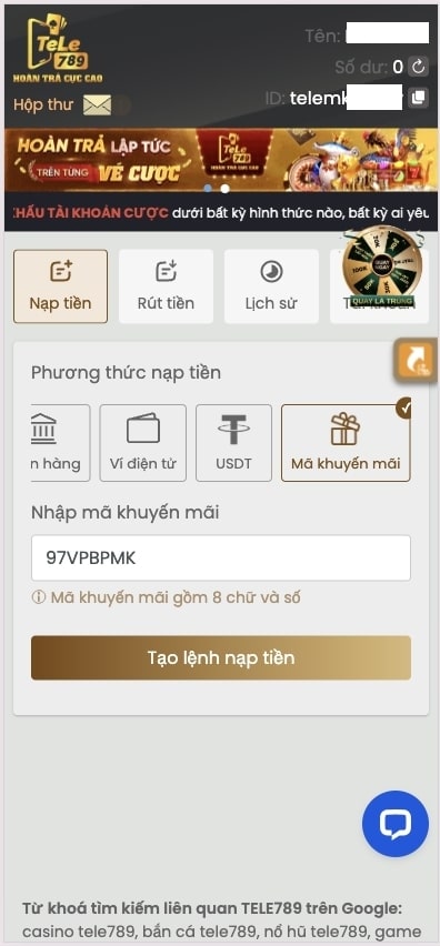 quay thưởng tele789